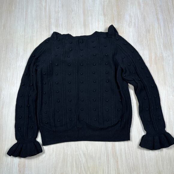 Kate Spade Black Poppy Rose Embroidered Bobble Detail Bell Cuff Sweater Medium - Picture 9 of 13